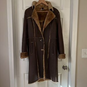 express genuine lamb shearling Winter coat brown sz m
